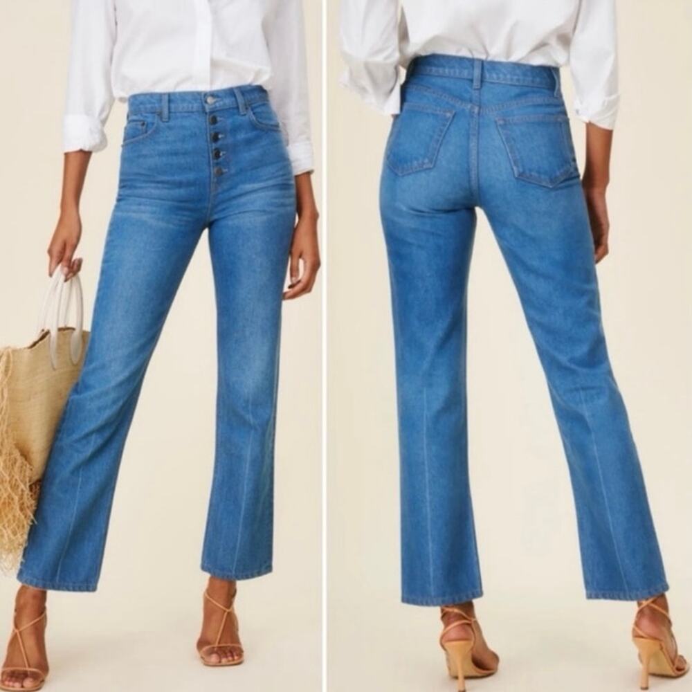 Reformation Cynthia Button Fly High‎ Rise Straight Jeans Zenia Wash Size 23